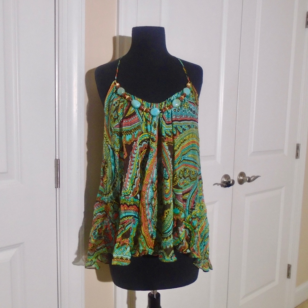 MILLY Beaded Catarina Paisley Silk Halter Top 6